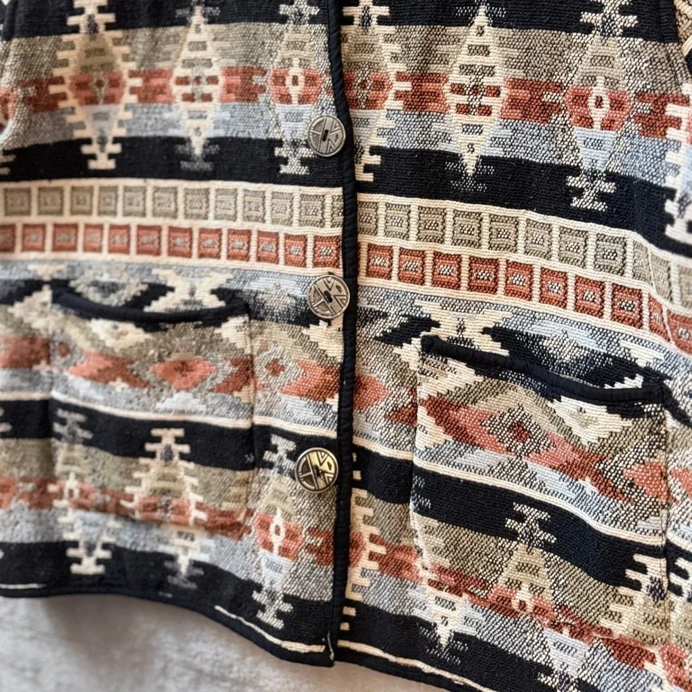 Jane Ashley Womens Tapestry Jacket M Aztec‎ Southwestern Boho Geometric Vintage - Picture 4 of 7